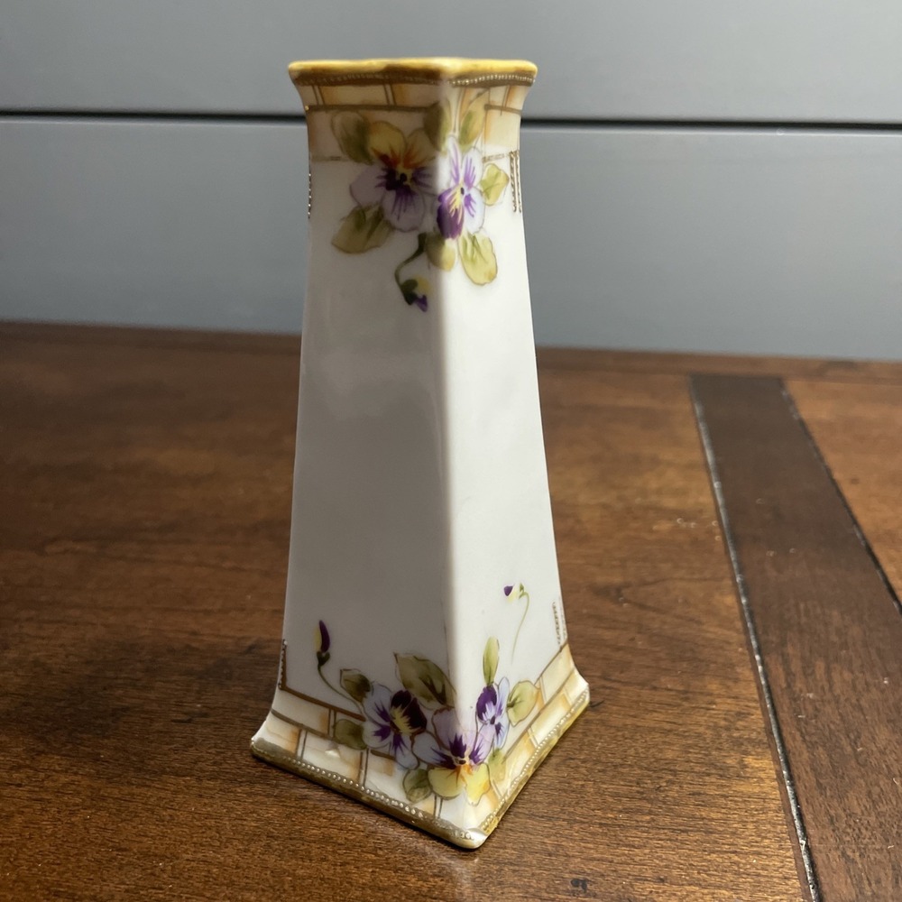 Vintage Handpainted Nippon Porcelain Vase with Purple Violet Flowers Buds